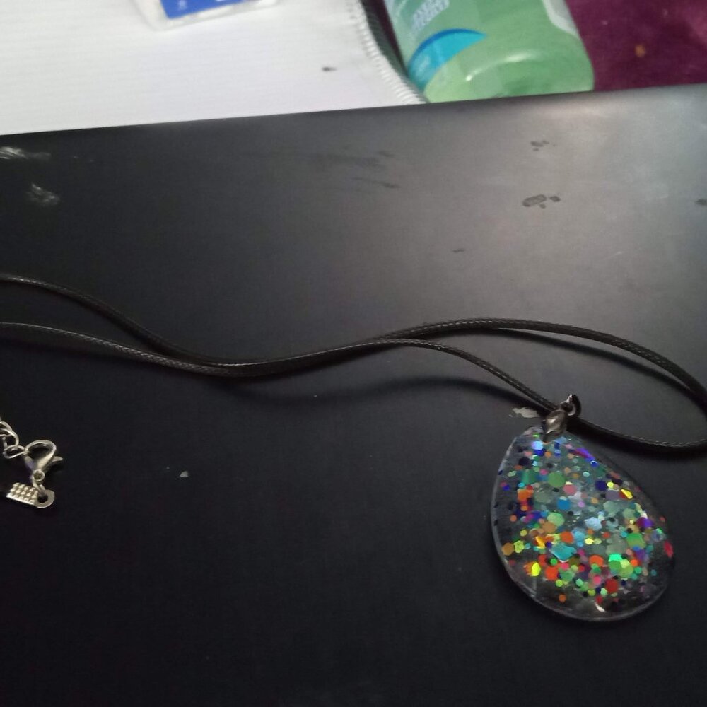 Handmade Rainbow Glitter Teardrop Pendant Necklace